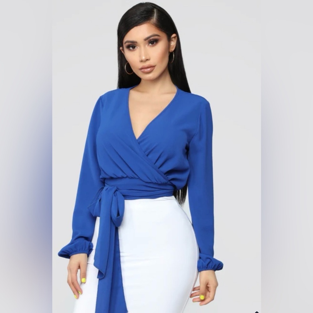 NWOT Elegant Blue Wrap Top